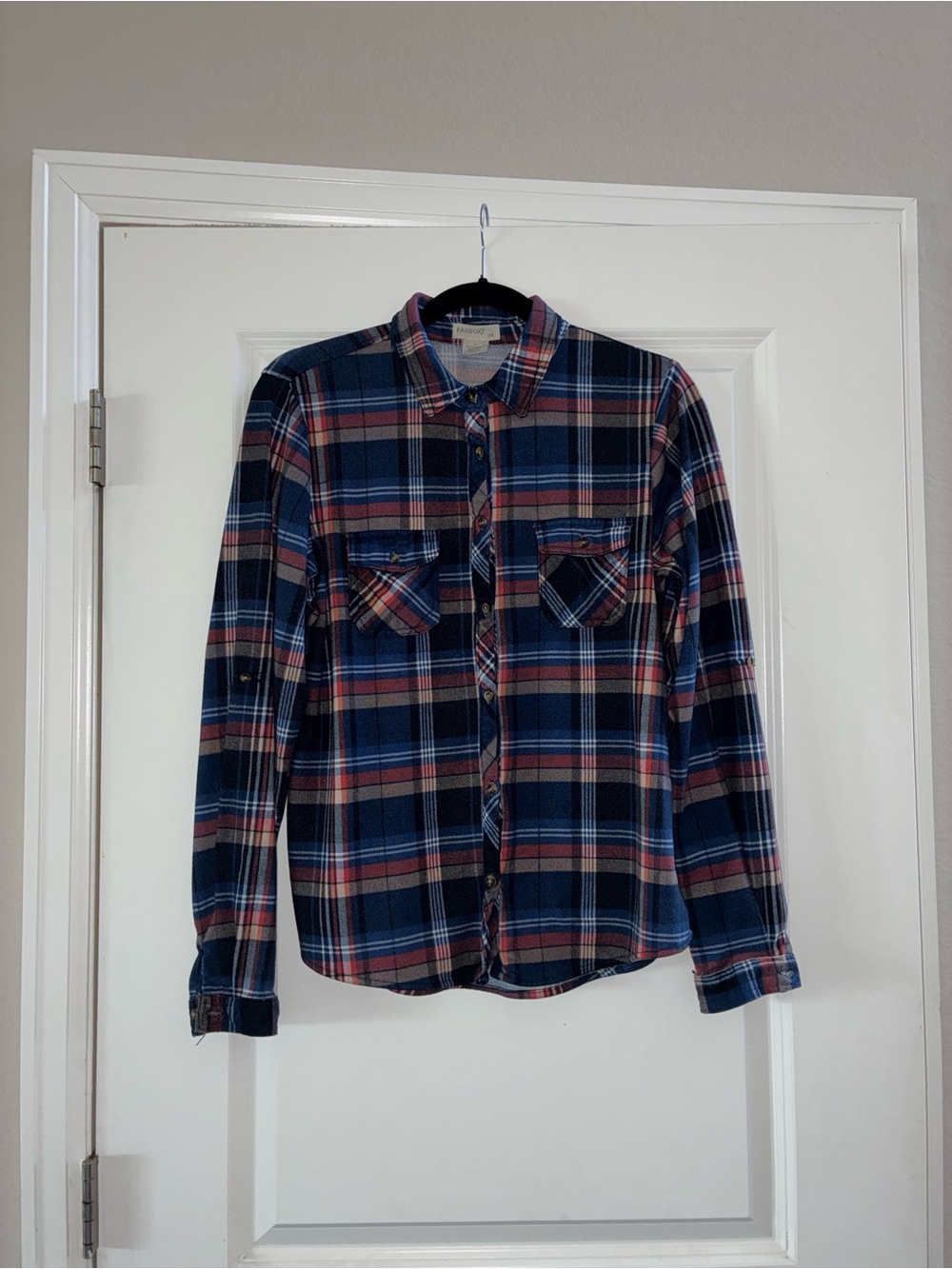 Passport Girl’s Blue and Red Plaid Button-Down Shirt